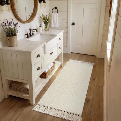 Vista 14 de Collive Alfombra de Baño Negra, 2' x 3' Tejida a Mano Lavable Alfombras Pequeñas de Cocina, Alfombra de Entrada Reversible de Algodón Alfombra