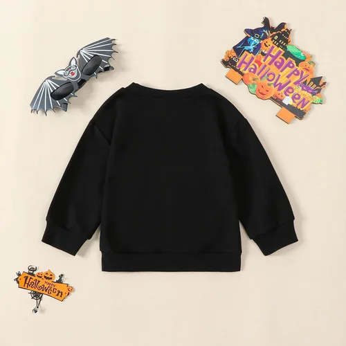 Vista 7 de Gueuusu Ropa de Halloween para bebé niño, sudadera divertida con estampado de letras, manga larga, sudadera con estampado de calabaza