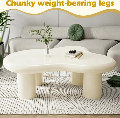Vista 4 de Mesa de Café en Forma de Nube, Mesa de Comedor Irregular de 40", Mesa Central en Crema para Cocina, Sala de Estar, Bar, Solo Mesa de Cocina Moderna