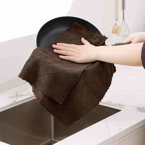 Vista 3 de Homaxy - Paquete de 12 trapos de cocina (13 x 19 pulgadas, marrón), de terciopelo coral supersuaves y absorbentes para lavar platos, paño