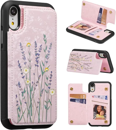 Vista 81 de UEEBAI Funda tipo cartera para iPhone 13 con tarjeteros, piel sintética, diseño floral, función atril, bloqueo RFID, doble cierre magnético, funda