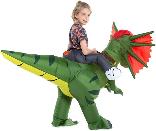 Vista 3 de HSCTEK Disfraz inflable de dinosaurio para niños, T-rex, velociraptor, triceratops, dilophosaurus, pteranodon, carnotaurus