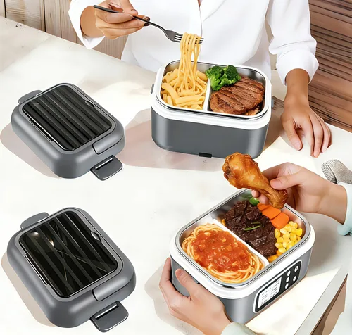 Vista 7 de Lonchera eléctrica inalámbrica de 27000 mAh, calentador de alimentos portátil recargable de 100 W para adultos, trabajo, viajes, automóvil, funciona