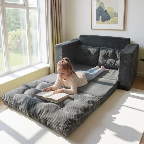Vista 2 de MAXYOYO - Sofá cama convertible, sofá cama desplegable de dos plazas, sofá cama plegable 2 en 1, sofá de piso desplegable con almohadas para sala