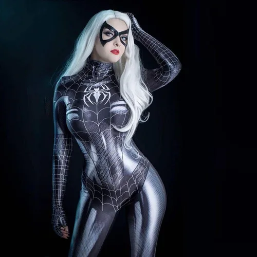Vista 2 de NC - Mallas de Halloween para mujer de MJ Spiderman Cosplay de Spiderman de una pieza
