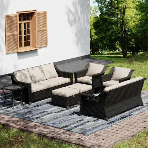 Vista 36 de Joyside Juego de 2 sillas de mimbre para patio, muebles de ratán para exteriores con reposabrazos anchos y cojines gruesos, tamaño grande mejorado