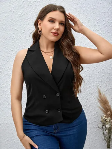 Vista 6 de Floerns Blazer sin mangas con cuello de solapa y botones frontales para mujer
