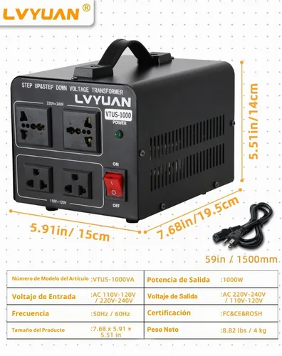 Vista 7 de LVYUAN Convertidor de transformador de voltaje de 110-120 voltios a 220-240 voltios y de 220-240 voltios a 110-120 voltios, Negro