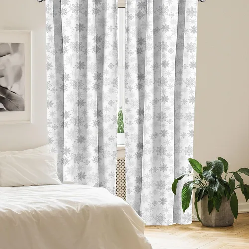 Vista 4 de Ambesonne - Paquete de cortinas de ventana de invierno de 2 unidades, cristales ornamentales de hielo con tiempo frío de enero abstracto, juego