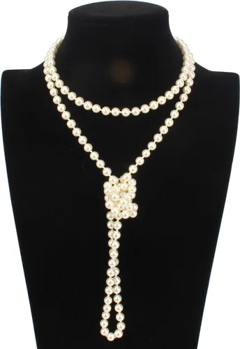 Vista 3 de Flapper Pearls 1920s Collar con perlas de imitación Colgantes de Perlas largos para Bisutería de 55