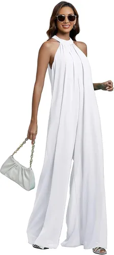 Vista 4 de LYANER Enterizo de pantalones largos de gasa sin mangas con cuello halter para mujer