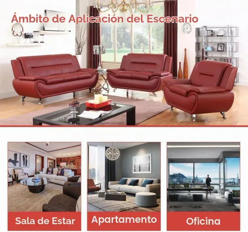 Vista 3 de Juego de sofá de cuero para sala de estar, juego de muebles de sala de estar de 3 piezas, juego de sofá moderno con sofá de 3 plazas, sofá biplaza