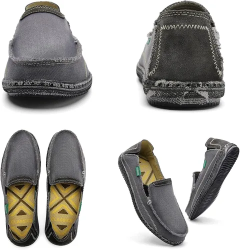 Vista 6 de JAMONWU Zapatos de lona para hombre sin cordones antideslizantes informales planos para exteriores mocasines casuales