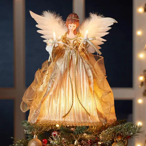 Vista 9 de Kurt S. Adler Ángel Dorado de Luz Clara UL 10 de 12 Pulgadas para la Copa del Árbol, Multicolor