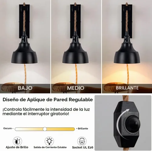 Vista 3 de Apliques de pared regulables enchufables de 8 pies, lámparas de pared con polea, lámpara colgante vintage, apliques de pared con enchufe e
