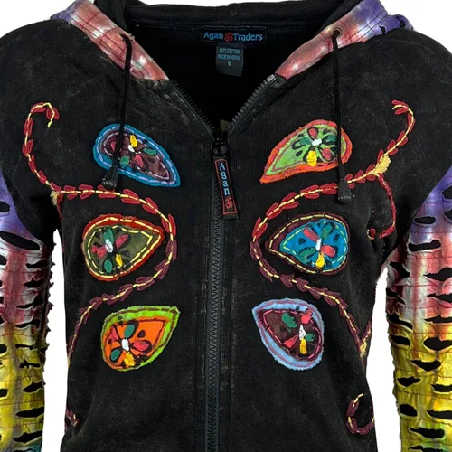 Vista 18 de Agan Traders Chaquetas bohemias con cremallera para mujer, con parches de teñido anudado, sudaderas ligeras con capucha para mujer 2025