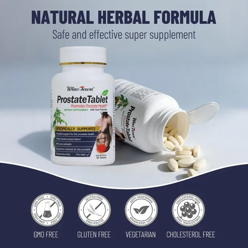 Vista 4 de Tabletas para la salud de la próstata, apoya el bienestar de los hombres, 60 unidades Con Saw Palmetto y raíz de jengibre, apoya el control