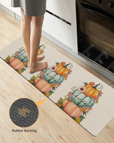 Vista 4 de Tapete de baño de calabaza de cosecha para bañera, antideslizante, de secado rápido y absorbente, tierra de diatomeas, ducha, fregadero, dormitorio