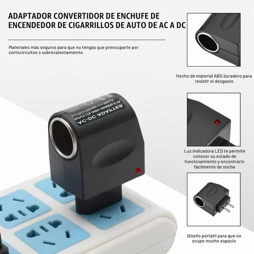 Vista 3 de Convertidor universal de CA a CC, DC 12 V 500 mA para encendedor de cigarrillos de coche, adaptador de enchufe de enchufe de pared para electrónica