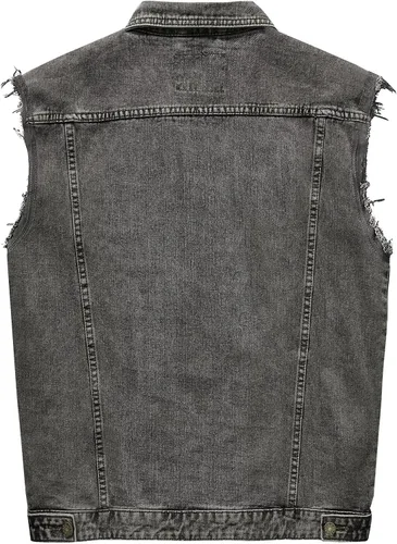 Vista 7 de JYG Chaleco de mezclilla para hombre, casual, elástico, estilo camionero, chalecos, a la moda, vintage, sin mangas, chaleco