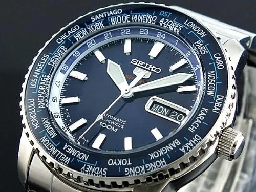 Vista 2 de Seiko 5Hombres del Deporte 24jewels automático azul Dial acero inoxidable wr100m