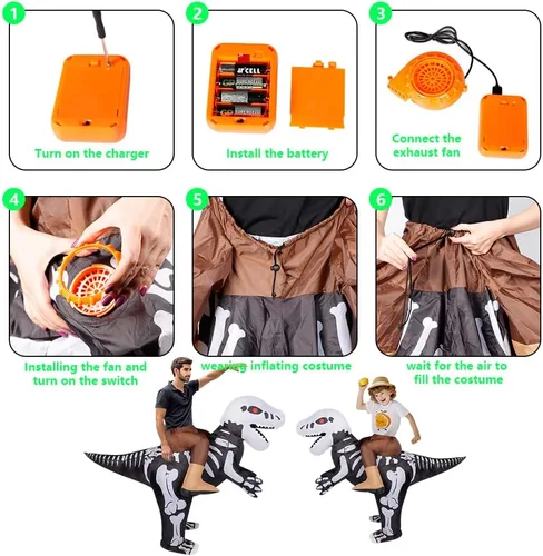 Vista 7 de Skeleton Dinosaur Inflatable Costume Ride On Halloween Costumes Blow up Costumes Cosplay Unisex For AdultKids