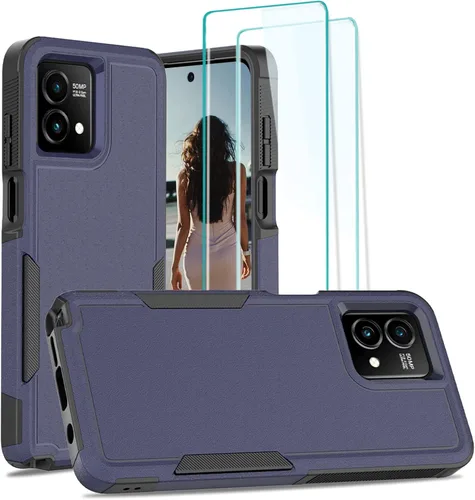 Vista 11 de Jeylly para Moto G Stylus 5G 2021 Funda con [2 Pack] Protector de Pantalla de Vidrio Templado, Protección Grado Militar Anti-Arañazos, Funda A