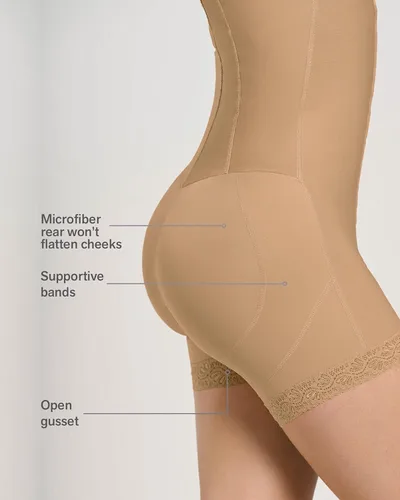 Vista 5 de Body corto con gancho frontal y control de abdomen para mujer con levantamiento de glúteos