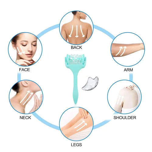 Vista 5 de Paquete de 5 rodillos de hielo para herramientas de cuidado de la piel facial, masaje corporal, alivio del dolor, hinchazón, rodillo facial Verde