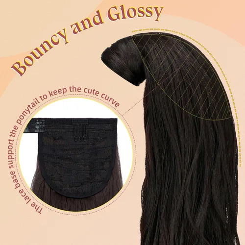 Vista 6 de FELENDY Extensión de cola de caballo, extensiones de cabello largo envolvente de 18 pulgadas, extensiones de cabello ondulado y rizado con clip