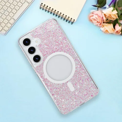 Vista 157 de Bonoma - Funda compatible con Samsung Galaxy S21 Plus, diseño de corazón con purpurina, color rosa Support for MagSafe, Plating Magnetic Case TPU