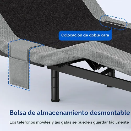 Vista 5 de Base de cama ajustable individual XL con masaje, base de cama eléctrica con patas ajustables, puertos USB, control remoto inalámbrico, gravedad cero