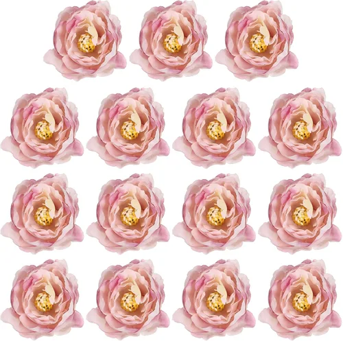Vista 10 de PATIKIL Cabeza de flores artificiales, 15 cabezas de flores falsas, cabezas de peonía de seda a granel, flores de simulación para ramos de flores