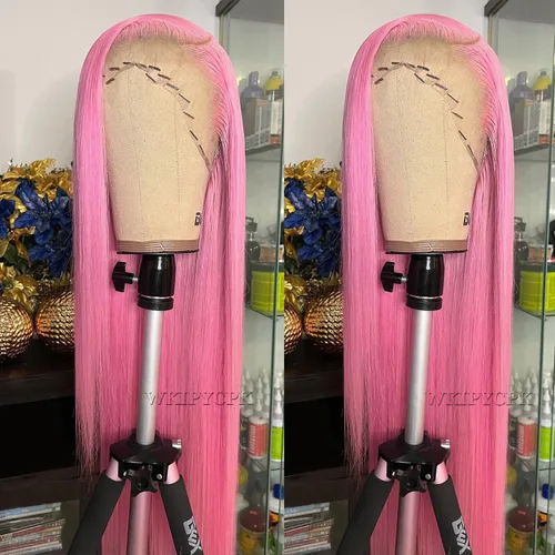 Vista 13 de Peluca con encaje frontal rubia ceniza, de 22 pulgadas de largo cabello sintético lacio, línea capilar prerasgueada, fácil de instalar, ligera