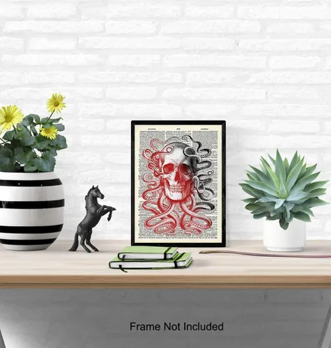 Vista 4 de Arte de diccionario de pulpo de calavera – Póster de arte de pared de 8 x 10 pulgadas, regalo único y asequible, decoración elegante steampunk