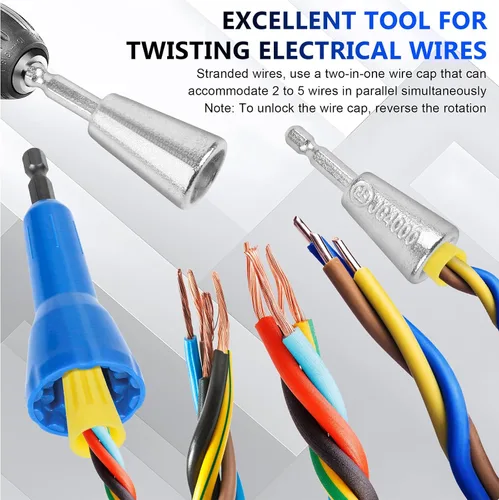 Vista 4 de Pelacables para taladro, herramienta de pelado de cables eléctricos nueva actualización 2025 para calibre 14/12/10/8/6 AWG, para pelado y torsión