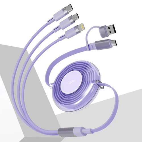 Vista 8 de Cable de carga USB C retráctil multi 5 en 1 USB A/tipo C a Lightning/USB C/Micro iPhone, cable de carga múltiple de 100 W para iPhone 15 14 13 12