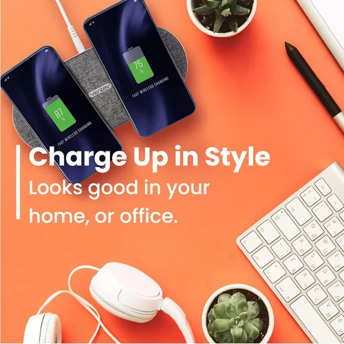 Vista 3 de Ventev Cargador inalámbrico Duo con tecnología Qi Estación de carga rápida Samsung y Apple para dos teléfonos a la vez Funciona como cargador