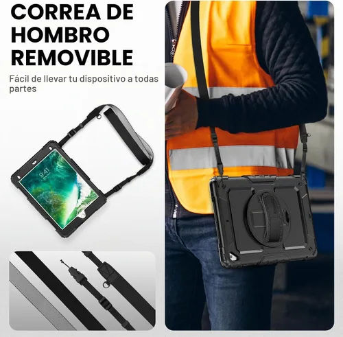 Vista 6 de Timecity - Funda para iPad de 6ª y 5ª generación, 9,7 pulgadas, 2018/2017, con soporte giratorio, silicona, carcasa protectora de PC de repuesto