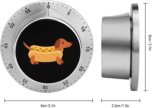 Vista 2 de Perro salchicha en bollo de perro caliente con temporizador de cocina mostaza acero inoxidable 60 minutos temporizador de cuenta regresiva