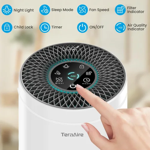 Vista 5 de Purificadores de aire para el hogar, purificador de aire con cubierta de monitor de calidad del aire PM 2.5 de hasta 1235 pies cuadrados, filtro