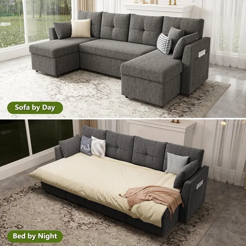 Vista 4 de Huatean Home Sofá cama de gran tamaño, sofá cama seccional, gris oscuro