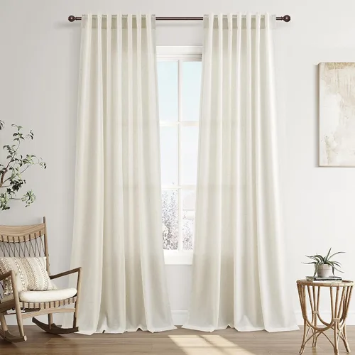 Vista 94 de Joywell - Cortinas de lino de 96 pulgadas de largo para sala de estar Natural