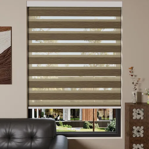 Vista 38 de MYshade Persianas enrollables de cebra opacas (85 %) con cordón para ventanas interiores, persianas de doble capa beige para dormitorio, baño, sala