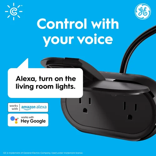 Vista 6 de GE Cync - Enchufe inteligente, enchufe Bluetooth para exteriores y Wi-Fi, enchufe resistente a la intemperie, funciona con Alexa y Google, negro