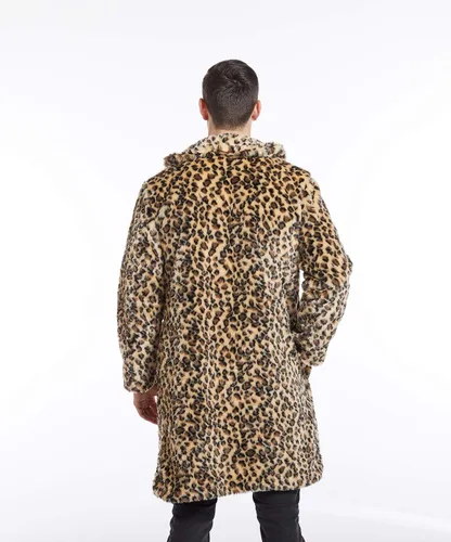 Vista 2 de UMREN Abrigos de piel sintética de leopardo para hombre, chaqueta larga de lujo, parka cárdigans