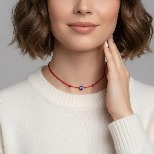 Vista 30 de Pulsera Lucky Evil Eye, gargantilla y tobillera – Talismán de protección de cuerda roja y negra Joyería minimalista Mal de Ojo para la buena suerte