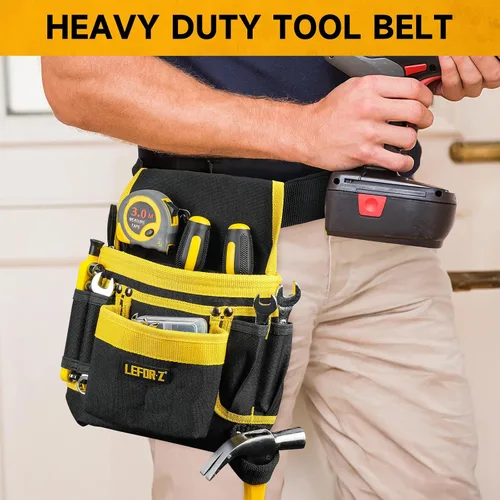 Vista 7 de Cinturón de herramientas, bolsa magnética para herramientas, cinturón de herramientas de 13 bolsillos para hombres, cinturón de herramientas