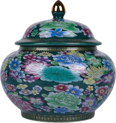 Vista 14 de Tarro clásico de jengibre esmaltado, hecho a mano, diseños inspirados en la dinastía Yuan y Ming, motivos florales de colores vibrantes en jarrón