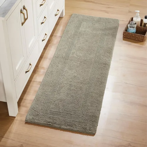 Vista 201 de Better Trends - Juego de 2 alfombras de baño 100% algodón, extra suaves, con borlas, de 17" x 24", alfombra de baño superabsorbente y reversible